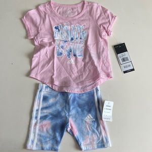 Adidas, short sleeve and shorts, girls, pink and tie-dye set size 12 months